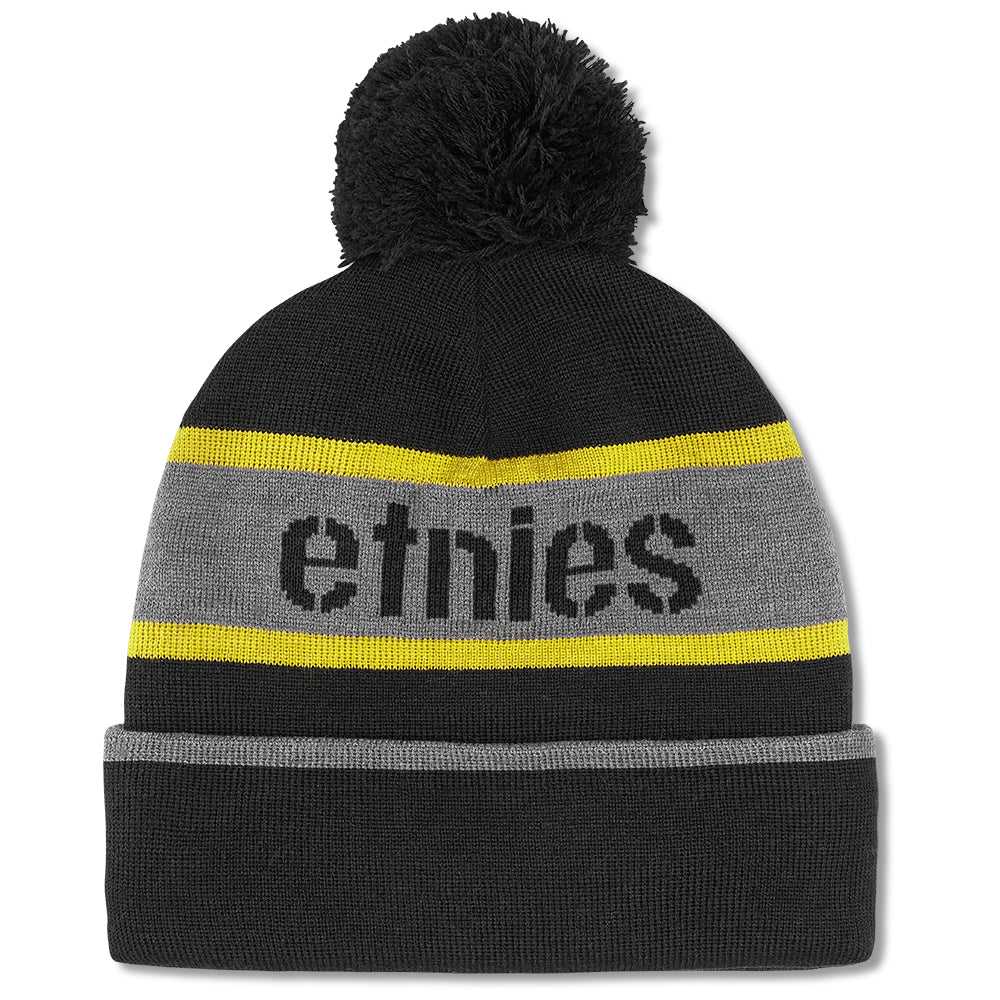 ETNIES, ETNIES STENCIL POM BEANIE [BLACK/YELLOW] OS