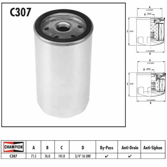 CHAMPION, OIL FILTER HF173 H-D CHROME (CH-C307/301)